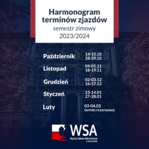 Harmonogram zjazdów dla studentów w semestrze zimowym oraz letnim 2023/2024