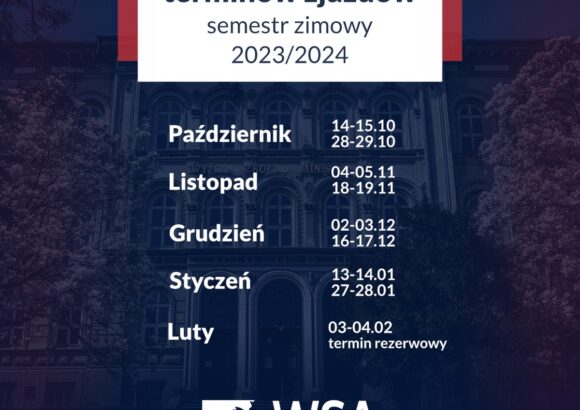 Terminy zjazdów w roku akademickim 2023/2024 dla studentów studiów niestacjonarnych